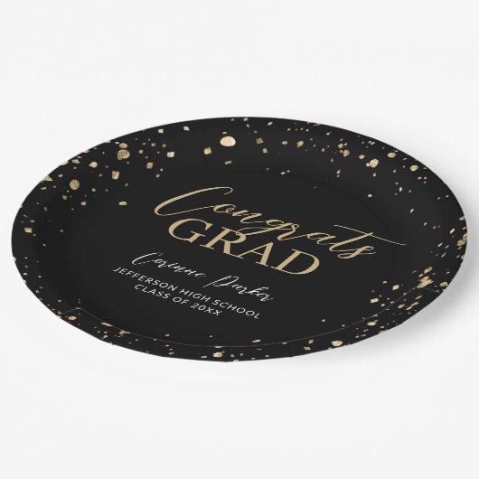 Moderner Personalisierter Abschluss Glitz Pappteller (Schrägansicht)