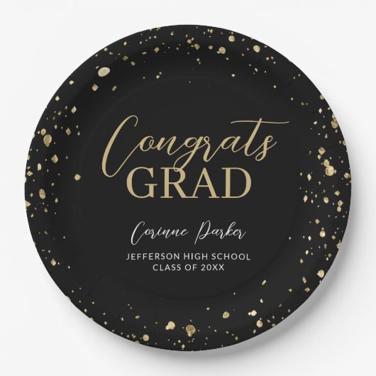 Moderner Personalisierter Abschluss Glitz Pappteller (Vorderseite)