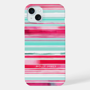 Moderner Personalisierter Cyan Magenta-Name iPhone 15 Plus Hülle
