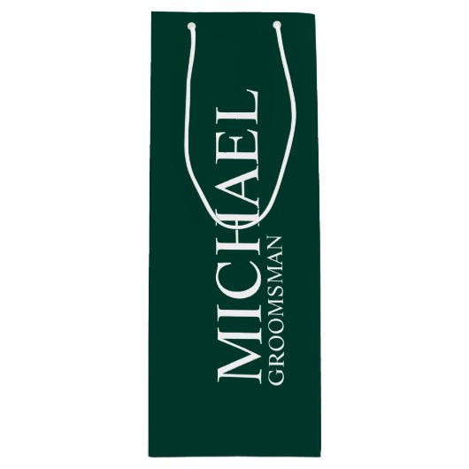 Moderner Personalisierter Emerald Green Trauzeuge Geschenktüte Für Weinflaschen (Vorderseite)