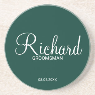 Moderner Personalisierter Emerald Green Trauzeuge Getränkeuntersetzer