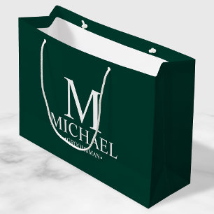 Moderner Personalisierter Emerald Green Trauzeuge Große Geschenktüte
