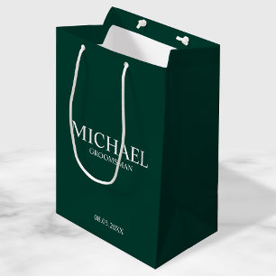 Moderner Personalisierter Emerald Green Trauzeuge Mittlere Geschenktüte