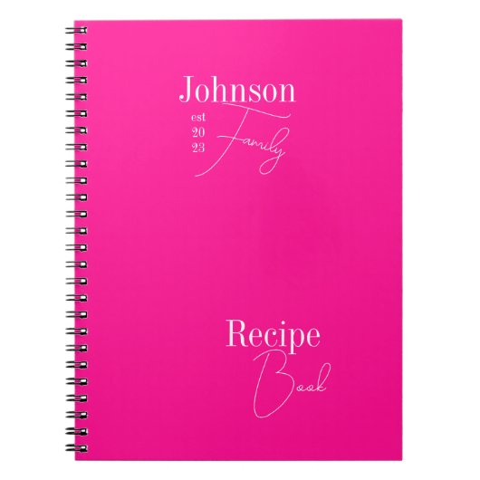 Moderner Personalisierter Familienname Hot Pink Re Notizblock (Vorderseite)