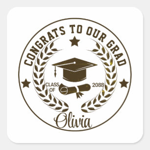 Moderner Personalisierter Graduiertenname Schwarz Quadratischer Aufkleber