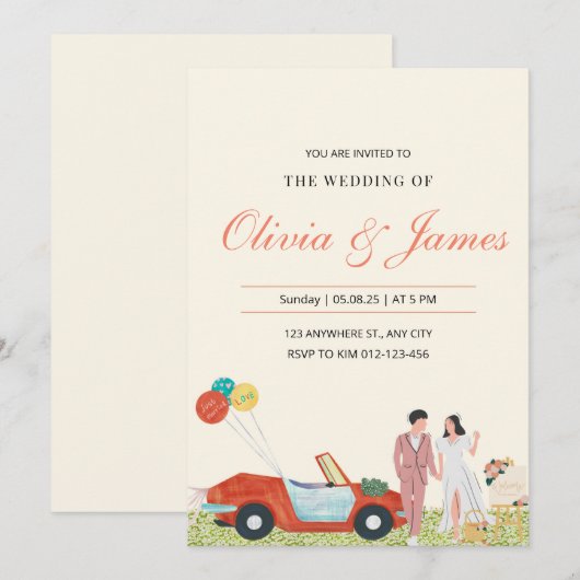 Moderner personalisierter Hochzeitsinvit Einladung (Vorne/Hinten)