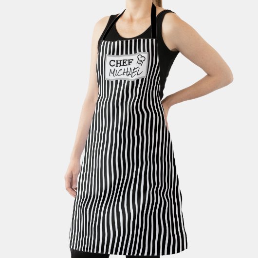 Moderner Personalisierter Koch schwarz gestreift Schürze (InSitu)