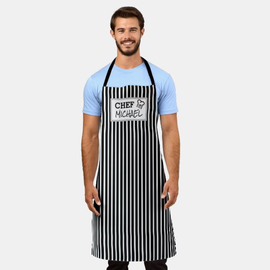 Moderner Personalisierter Koch schwarz gestreift Schürze (Getragen)