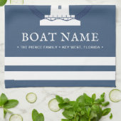 Moderner Personalisierter Leuchtturm Schiffsname Geschirrtuch (Gefaltet)