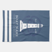 Moderner Personalisierter Leuchtturm Schiffsname Geschirrtuch (Horizontal)