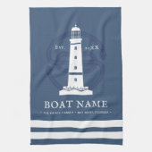 Moderner Personalisierter Leuchtturm Schiffsname Geschirrtuch (Vertikal)