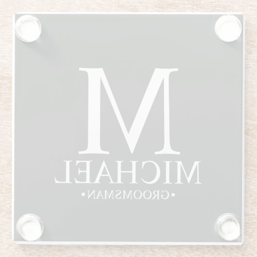 Moderner Personalisierter Monogramm- und Name-Trau Glasuntersetzer (Rückseite)