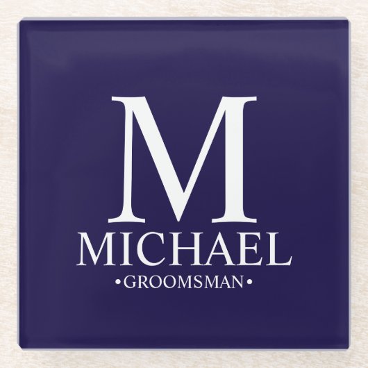 Moderner Personalisierter Monogramm- und Name-Trau Glasuntersetzer (Vorderseite)