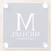 Moderner Personalisierter Monogramm- und Name-Trau Glasuntersetzer (Rückseite)