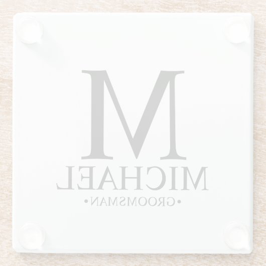 Moderner Personalisierter Monogramm- und Name-Trau Glasuntersetzer (Rückseite)