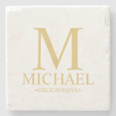 Moderner Personalisierter Monogramm- und Name-Trau Steinuntersetzer (Vorderseite)