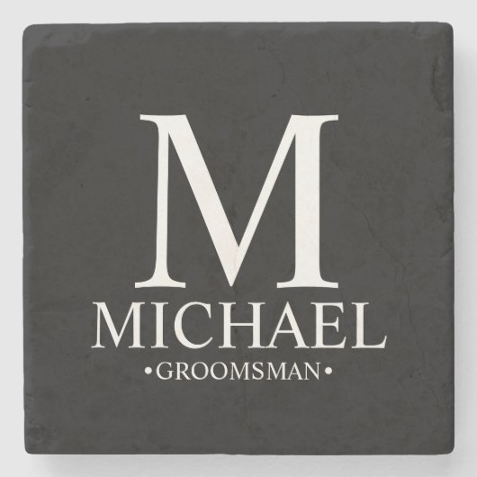 Moderner Personalisierter Monogramm- und Name-Trau Steinuntersetzer (Vorderseite)