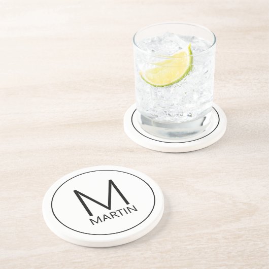 Moderner Personalisierter Monogramm- und Name-Unte Getränkeuntersetzer (Seite)