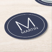 Moderner Personalisierter Monogramm- und Name-Unte Runder Pappuntersetzer (Angewinkelt)