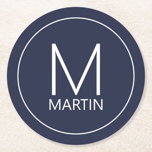 Moderner Personalisierter Monogramm- und Name-Unte Runder Pappuntersetzer (Vorderseite)