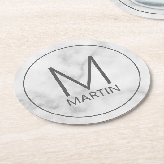 Moderner Personalisierter Monogramm- und Name-Unte Runder Pappuntersetzer (Angewinkelt)