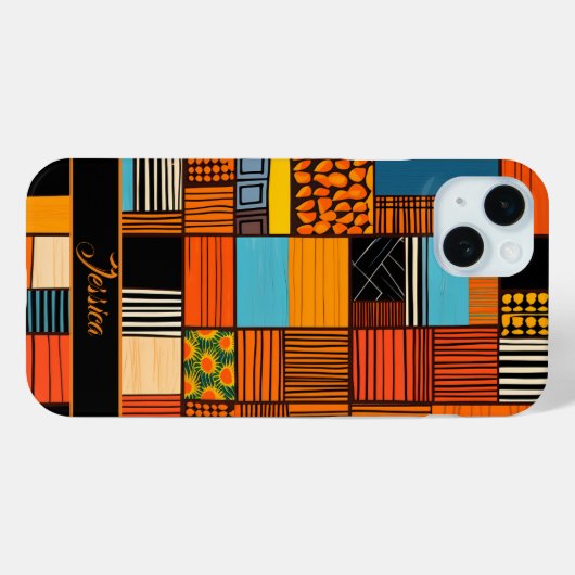 Moderner Personalisierter Name afrikanischer Print Case-Mate iPhone Hülle (Rückseite (Horizontal))