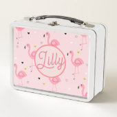 Moderner Personalisierter Name Flamingo und Blume  Metall Brotdose (Vorderseite)