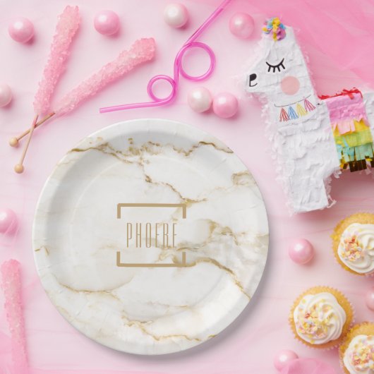 Moderner Personalisierter Name Goldeffekt Marmorku Pappteller (Party)