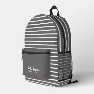 Moderner Personalisierter Name Graustreifen Bedruckter Rucksack