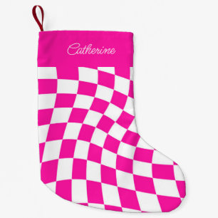 Moderner Personalisierter Name Hot Pink überprüft Kleiner Weihnachtsstrumpf