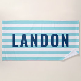 Moderner Personalisierter Name Navy Aqua Strichen Strandtuch