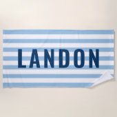 Moderner Personalisierter Name Navy Blue Striping Strandtuch (Vorderseite)
