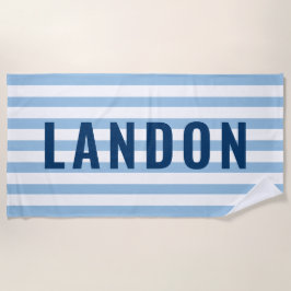 Moderner Personalisierter Name Navy Blue Striping Strandtuch