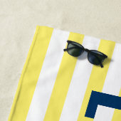 Moderner Personalisierter Name Navy Yellow Strip Strandtuch (Beispiel)
