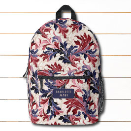 Moderner Personalisierter Name Red Blue Floral Bedruckter Rucksack
