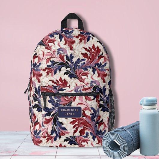 Moderner Personalisierter Name Red Blue Floral Bedruckter Rucksack