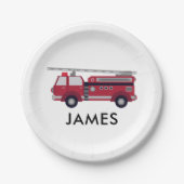 Moderner Personalisierter Name Red Fire LKW Geburt Pappteller (Vorderseite)