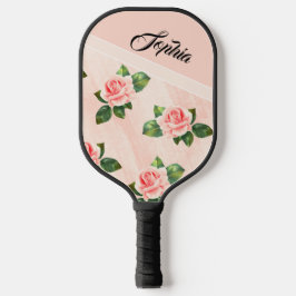 Moderner Personalisierter Name Rosa Blume Schwarz Pickleball Schläger