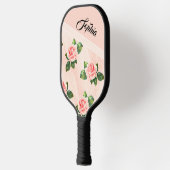 Moderner Personalisierter Name Rosa Blume Schwarz Pickleball Schläger (Links)