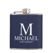 Moderner Personalisierter Navy-Blue-Trauzeuge Flachmann (Vorderseite)