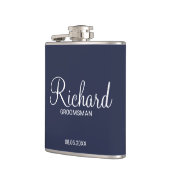 Moderner Personalisierter Navy-Blue-Trauzeuge Flachmann (Links)