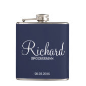 Moderner Personalisierter Navy-Blue-Trauzeuge Flachmann (Vorderseite)