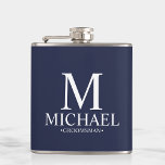 Moderner Personalisierter Navy-Blue-Trauzeuge Flachmann<br><div class="desc">Moderne Navy Personalisierter Trauzeuge Geschenke mit personalisiertem Monogramm,  Trauzeuge Name und Titel im klassischen Serif Schriftart Stil. Auch perfekt für Trauzeuge,  Vater der Braut und mehr.</div>