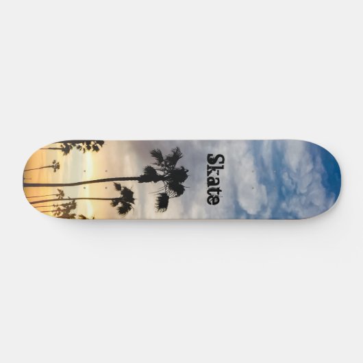 Moderner Personalisierter Palmenbaum, blau gelb, S Skateboard (Horizontal)