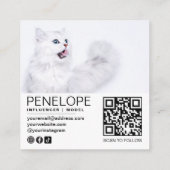 Moderner Personalisierter QR-Code mit zwei Fotos Quadratische Visitenkarte (Rückseite)