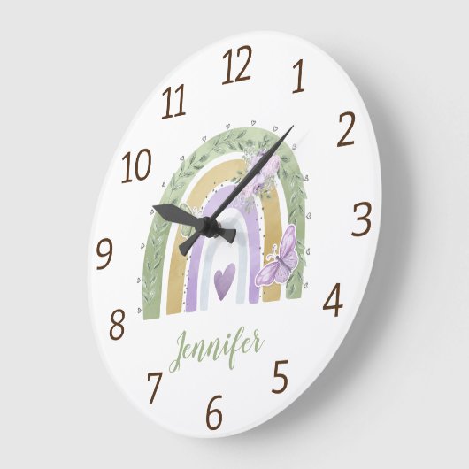 Moderner, personalisierter Regenbogen in Aquarellf Große Wanduhr (Winkel)