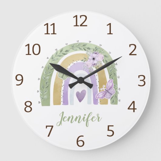 Moderner, personalisierter Regenbogen in Aquarellf Große Wanduhr (Vorderseite)