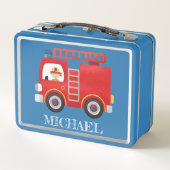 Moderner Personalisierter Rotfeuerzug Name Trucker Metall Brotdose (Rückseite)