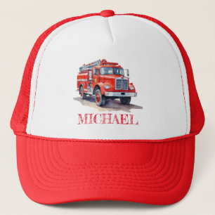 Moderner Personalisierter Rotfeuerzug Name Trucker Truckerkappe
