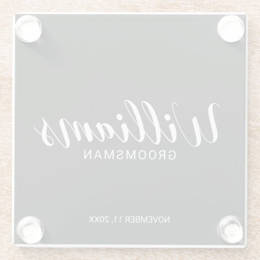 Moderner Personalisierter Trauzeuge für Skripte Glasuntersetzer (Rückseite)